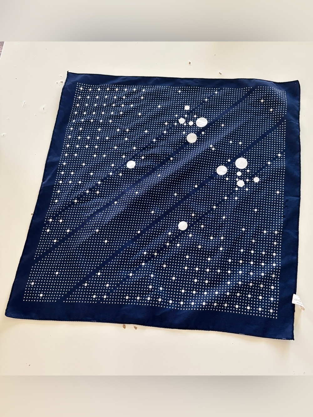 Vintage Monique Martin Navy and White Polka Dot Square Italian Scarf Bandana